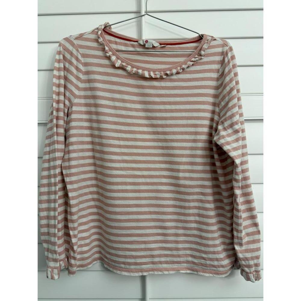 Boden pink and white striped long-sleeve cotton top with a ruffle collar - Picture 2 of 5